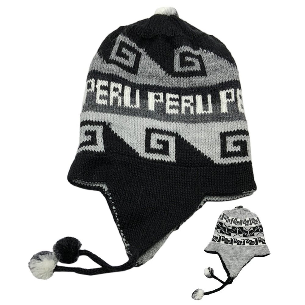 NEW PERU PERUVIAN ALPACA TRENDY HANDMADE SOFT KNIT REVERSIBLE CHULLO BEANIE HAT